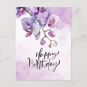 Lila Orchid Birthday Card - Elegant Watercolor Vykort
