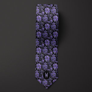 Lila Orchid Blommigt på Black Neck Tie Slips