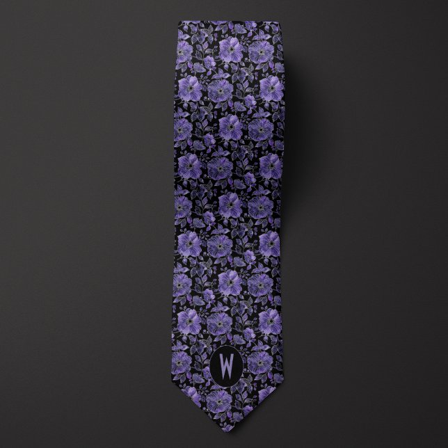 Lila Orchid Blommigt på Black Neck Tie Slips (Skapare uppladdad)