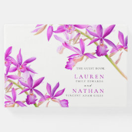 Lila orchid blommigt vattenfärg botaniskt bröllop gästböcker
