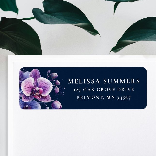 Lila Orchid Blue Background Return-adressetikett Returadress Etikett (Skapare uppladdad)