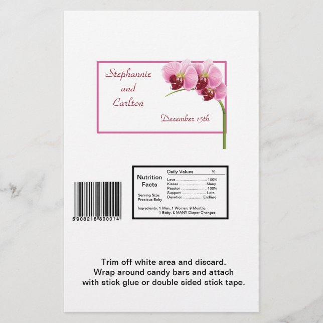 Lila Orchid Bröllop Large Candy Wrapper (Framsida)