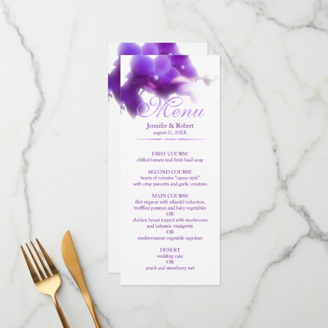 Lila Orchid Bröllop Menu Meny (Fram/Back In Situ)