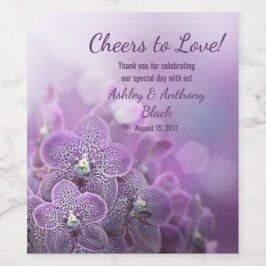 Lila orchid Cheers to Love Wedding Vinflaska Etikett