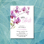 Lila Orchid Flower Blommar 50:e födelsedagen Inbjudningar<br><div class="desc">Elegant vattencolor lila orchid gren i en vit inbjudan till bakgrundsfödelsedag. Enkel anpassning för namn,  ålder och händelseinformation till kostym efter dina behov.</div>