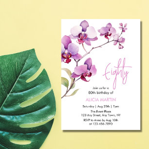 Lila Orchid Flower Blommar 80:e födelsedagen Inbjudningar