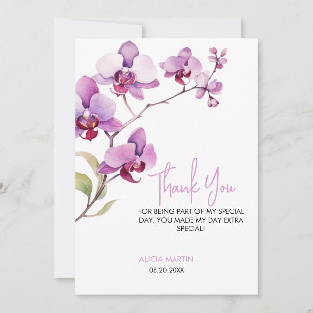 Lila Orchid Flower Blommar Birthday Tack (Framsida)