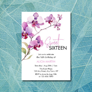 Lila Orchid Flower Blommar Sweet 16 Birthday Inbjudningar