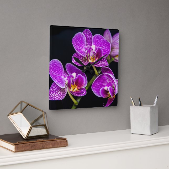 Lila orchid fyrkantig klocka (Kontor)