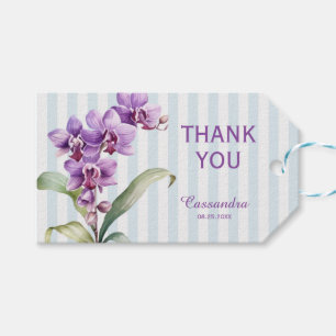 Lila Orchid Grönt Rand Blommigt Tack Presentetikett