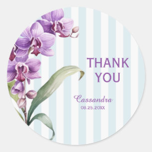 Lila Orchid Grönt Rand Blommigt Tack Runt Klistermärke