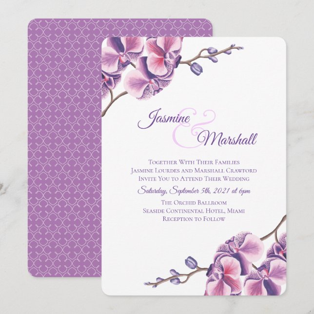 Lila Orchid Inbjudningar (Fram/baksida)