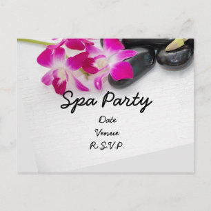 Lila Orchid med hett stone Spa Party-inbjudan Vykort