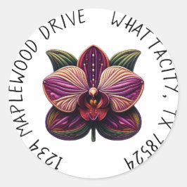 Lila Orchid med Returadress Runt Klistermärke