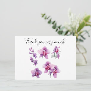 Lila orchid med sten på vit bakgrund tack kort