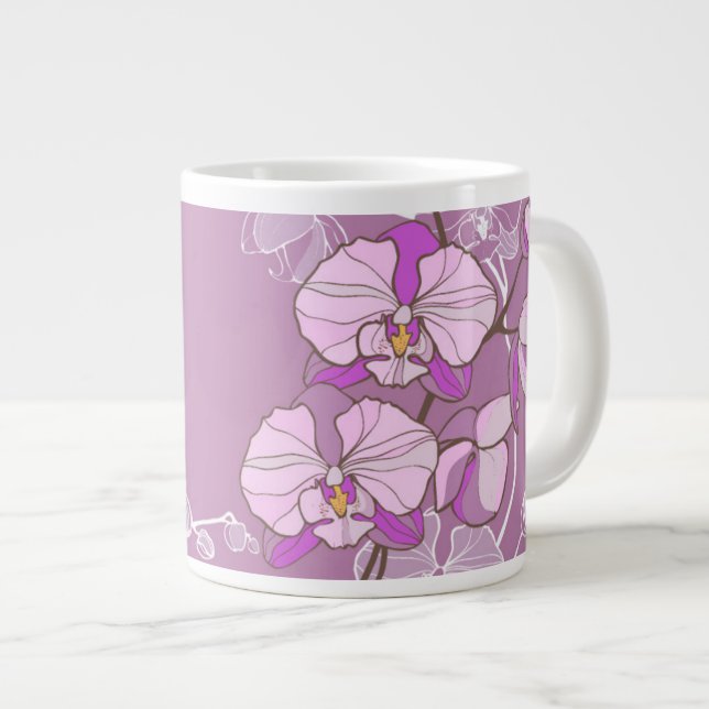Lila Orchid Mönster Jumbo Mugg (Framsida höger)
