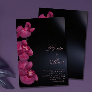Lila Orchid Moody Mörk Kalligrafi Chic Bröllop Inbjudningar