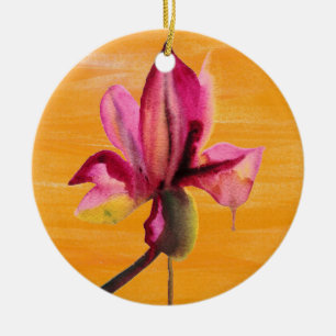 Lila Orchid-orange popkonblomma Julgransprydnad Keramik