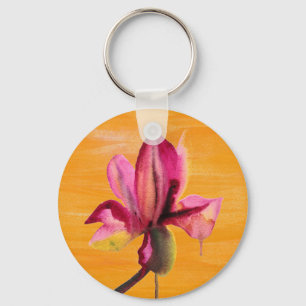 Lila Orchid-orange popkonblomma Nyckelring