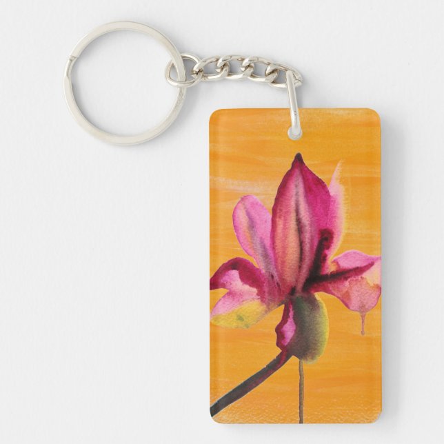 Lila Orchid-orange popkonblomma Nyckelring (Framsidan)