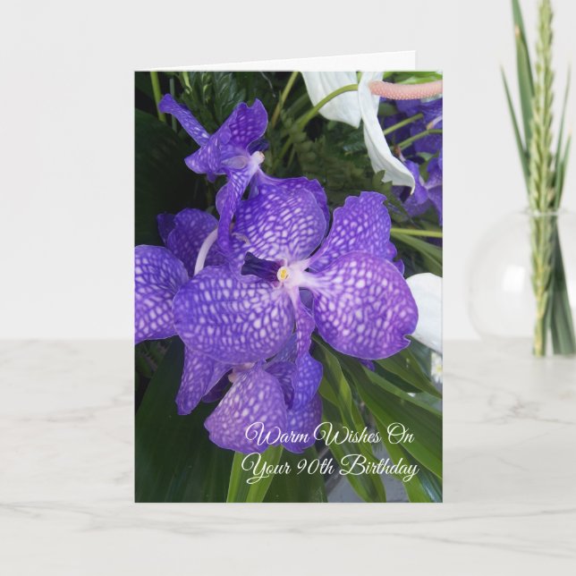 Lila Orchid Personlig 90:e födelsedag Kort (Framsida)