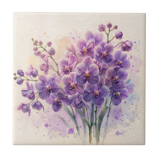 Lila Orchid Phalaenopsis Watercolor Art Kakelplatta (Framsidan)