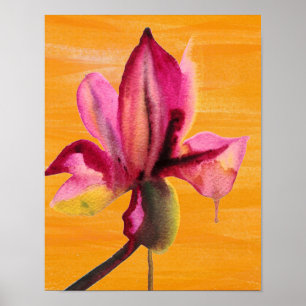 Lila Orchid vattenfärgsblomma popup-orange Poster