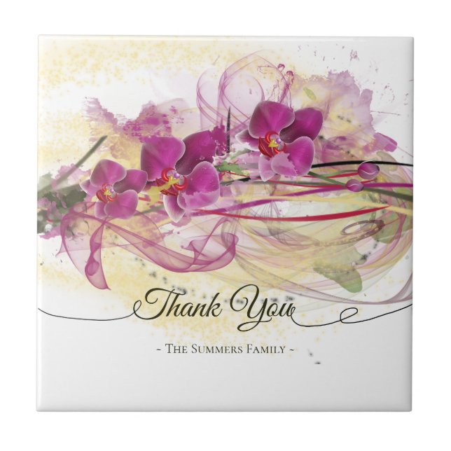 Lila Orchids Abstrakt Art Calligraphy Kakelplatta (Framsidan)