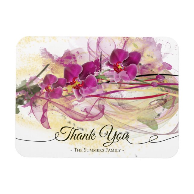 Lila Orchids Abstrakt Art Calligraphy Magnet (Horisontell)
