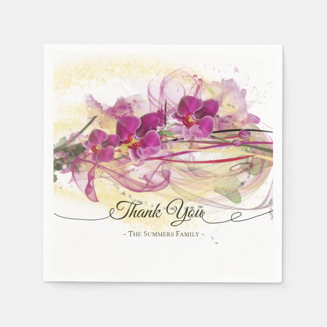 Lila Orchids Abstrakt Art Calligraphy Pappersservett (Framsidan)