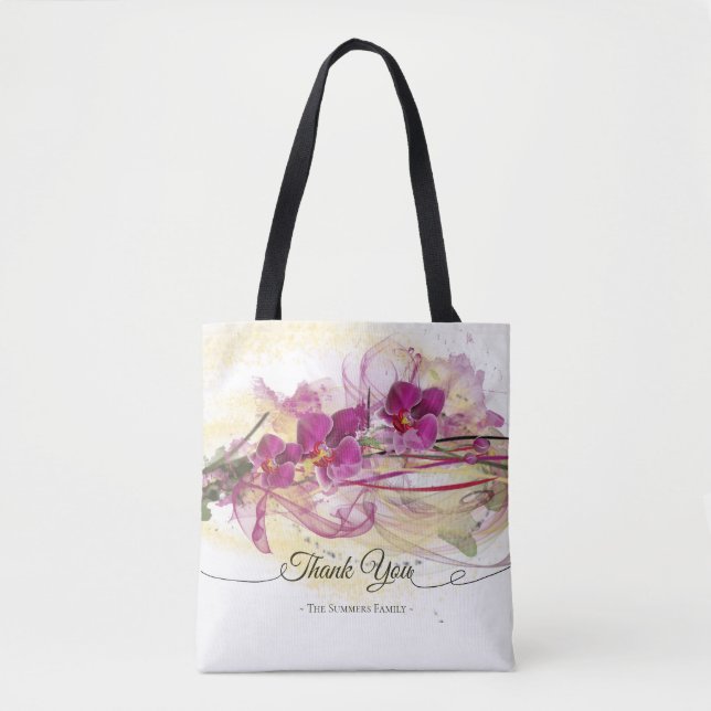 Lila Orchids Abstrakt Art Calligraphy Tygkasse (Framsida)