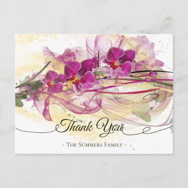 Lila Orchids Abstrakt Art Calligraphy Vykort (Framsida)