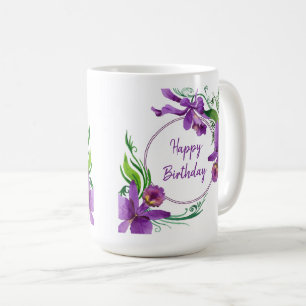 Lila Orchids Grattis på födelsedagen Kaffemugg