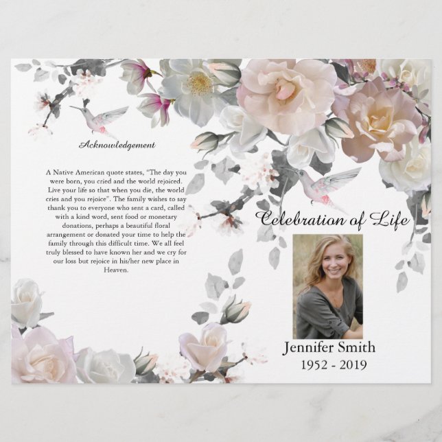 Lila Orchids Hummingbird Funeral Program Flyer (Framsidan)