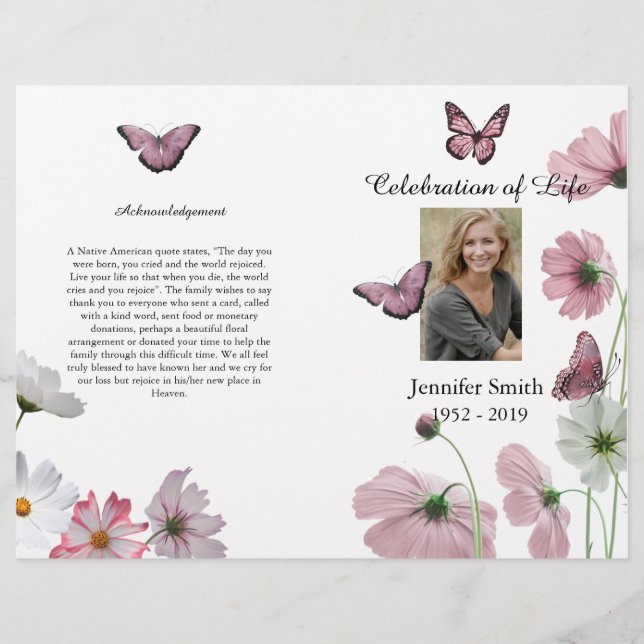 Lila Orchids Hummingbird Funeral Program Flyer (Framsidan)