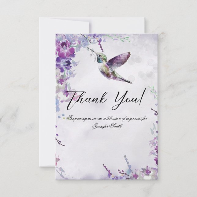 Lila Orchids Hummingbird - tack ditt kort (Framsida)
