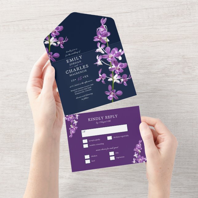 Lila Orchids, Modern Elegant bröllop allt i ett (Avrivbar del)