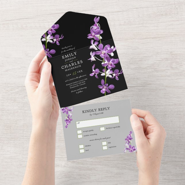 Lila Orchids, Modern Elegant bröllop allt i ett (Avrivbar del)