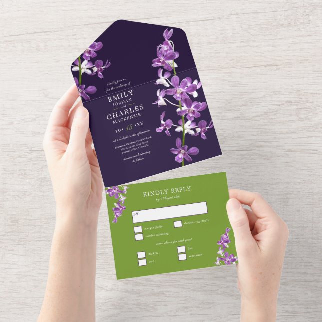 Lila Orchids, Modern Elegant bröllop allt i ett (Avrivbar del)