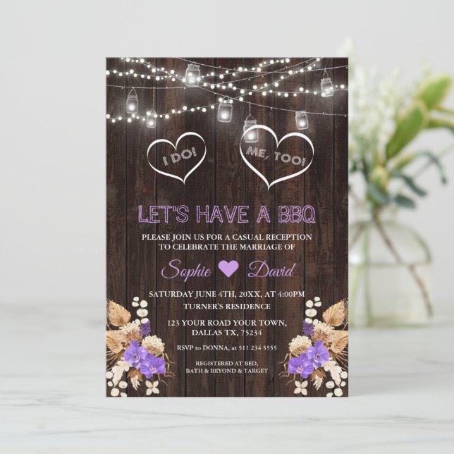 Lila Orchids Pampas Grass Lunaria Barn I DO BBQ Inbjudningar (Stående Fram)