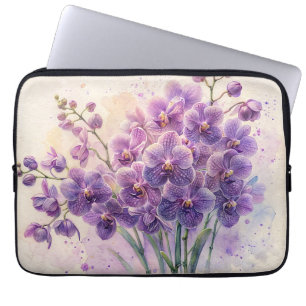 Lila Orchips against Cream Watercolor Laptop Fodral