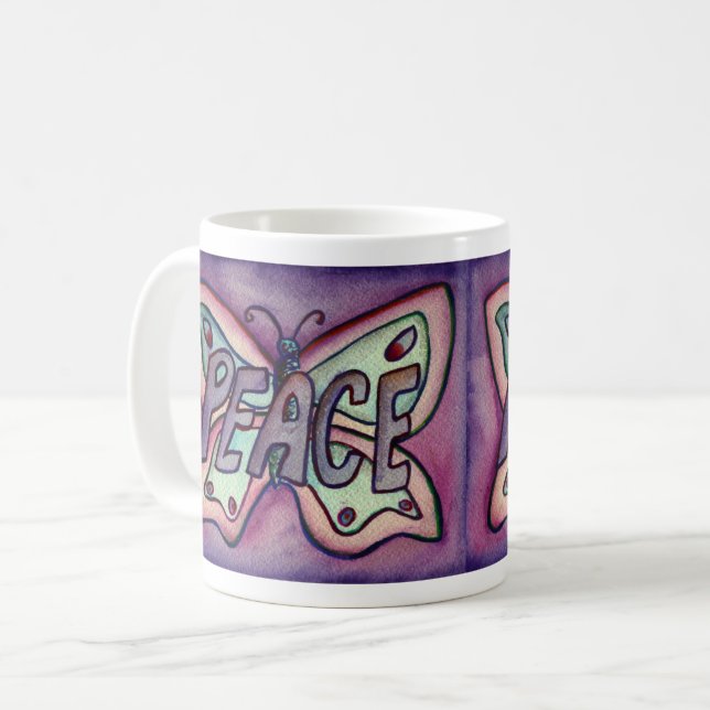 Lila Ord Art Lila Butterfly Vingar-kaffe Mugg (Framsida vänster)