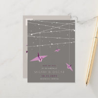 Lila Origami Papper Cranes Asian Save Date