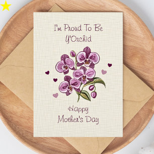 Lila orkidé broderi typografi Mors dag Kort