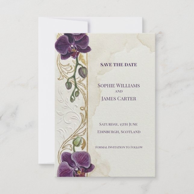 Lila orkidé Spara datum-kort Datumet (Framsida)