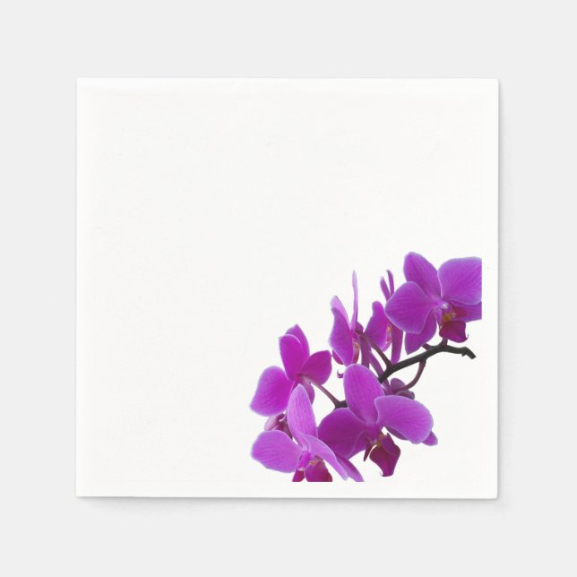 Lila orkidéer på vit napkin pappersservett (Framsidan)