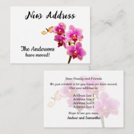 Lila orkidéer på vit ny adress kungörelse anteckningskort