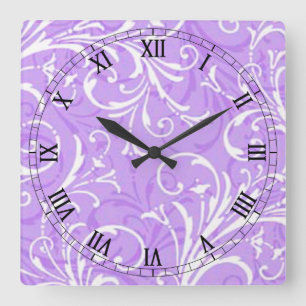 Lila Ornamental Square Roman Numerals Clock Fyrkantig Klocka