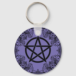 Lila Ornate Pentacle Wicca Star Nyckelring