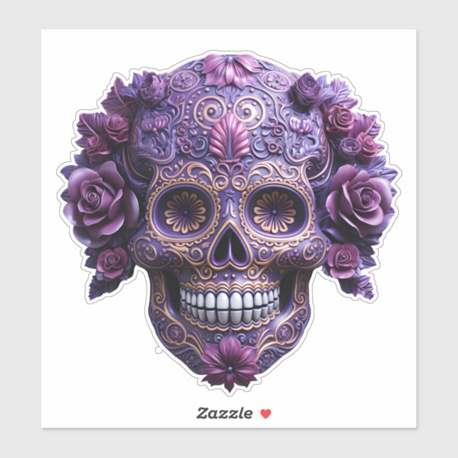 Lila Ornate Sugar Skull Klistermärken (Ark)